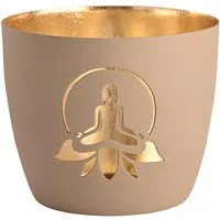 Giftcompany Windlicht Madras Windlicht M Lotus Yoga Silhouette sandstone/gold 8,5cm