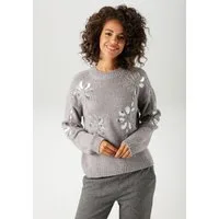 Aniston CASUAL Strickpullover mit Pailletten verzierte Blüten-Applikationen
