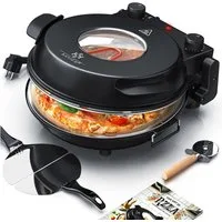 KESSER Pizzaofen 400°C mit feuerfestem Pizzastein ⌀32cm & 5 Heizstufen Steinofen Pizza, 1200W Elektrischer Pizzabäcker mit Timer, Pizzaschneider & Rezeptbuch