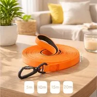 belviona Leine für Hunde, Schleppleine wasserfest, Trainingsleine 5 m, signalorange, PVC & Neopren (1-tlg), mit PVC-Beschichtung & Neopren-Handschlaufe, pflegeleicht & robust