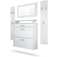 Vladon Garderoben-Set Malea, (Garderobenset bestehend aus 1 Hängeschuhschrank, 1 Wandspiegel und 2 Garderobenpaneele), Weiß matt/Weiß matt
