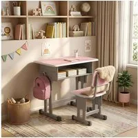 BBG Kinderschreibtisch Höhenverstellbares Kinder Schreibtisch Set mit Stuhl (Ergonomischer Lerntisch 60x40 cm, 4-Stufen Höhenverstellung, Ein Tisch, ein Stuhl), Anti-Rutsch Füße, Schulmöbel für Kinder ab 3 Jahren