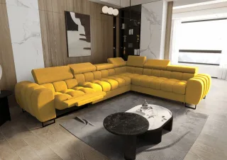 Ecksofa Schlafsofa BASTIEN RELAX in Stoff Moly Gelb Ottomane Rechts