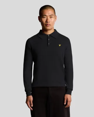 Lyle & Scott Langärmliges Poloshirt aus Merinomischung – Marineblau