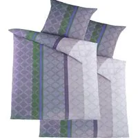 KH-Haushaltshandel Bettwäsche 4-tlg. Seersucker Bettwäsche 2x (135x200 +80x80cm), Seersucker, 4 teilig, grau grün blau flieder, gemustert/Streifen, bügelfrei