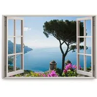 Sinus Art Leinwandbild Wandbild 120x80cm Fensterbild Amalfiküste Italien Mittelmeer Meer Somm, (1 St)