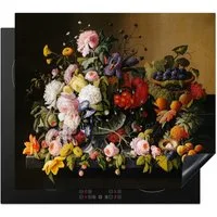 MuchoWow Herd-Abdeckplatte Stilleben mit Blumen und Früchten - Kunstwerk - Alte Meister, Vinyl, (1 tlg), Cerankochfeld Abdeckung, Herd Abdeckplatten Vinyl, 58.3x51.3 cm