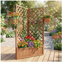 COSTWAY Blumenkasten (1 St), Hochbeet, Eck Pflanzkasten mit Spalier, Rankhilfe