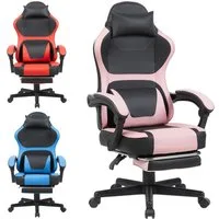 GLP Gaming-Stuhl Gaming Stuhl, Bürostuhl Ergonomisch Wippfunktion bis zu 135° (Gaming Chair mit Fußstütze, 10 cm Höhenverstellung), Verstellbarem Lenden- & Kopfkissen, Gamer Stuhl 136 kg Belastbarkeit