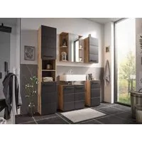 moebel-dich-auf Badezimmer-Set VALENCIA, (Hochschrank, Waschbeckenunterschrank, Spiegelschrank, Hängeschrank, Kommode, MDF-Fronten tiefgezogen, Korpus melaminbeschichtet)