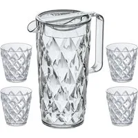 KOZIOL Kanne CRYSTAL, 1,6 l, (Set, 5-St), spülmaschinenegeeignet, 100% recycelbar, 1 Kanne 1,6L+ 4 Becher 250ml