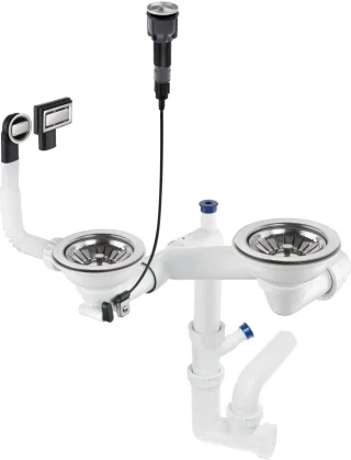 Neuesbad Siphon SPACE SAVER für 1,5 und 2-Becken Granit SINKS 3,5'', mit POP UP Ablauf WITH BUTTON NB1DEZXY99831