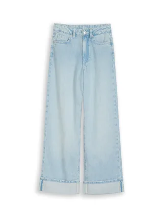 tom tailor kids - Wide Leg Jeans mit Turn-up bleached blue denim - Gr. - 140