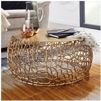 FINEBUY Couchtisch FB41462 Rund Alu Metall Wohnzimmertisch AST-Struktur Beistelltisch (66x66x30 cm Gold, Sofatisch Metall Modern Rund), Wohnzimmertisch mit Ast-Struktur, Tisch Modern