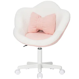 HOFFREE Kids Desk Chair Cute Flower Ergonomic Study Chair Swivel Boucle Desk Chair Adjustable Height 360° Rotating Wheel