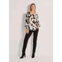 MADELEINE Schlupfbluse Viskosebluse mit Unikat-Print Fließende Freizeitbluse mit Rundhals, Gummibündchen und Langarm