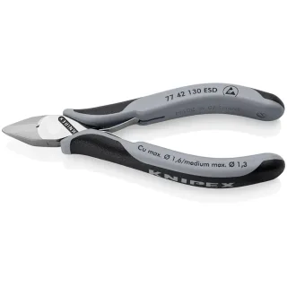 KNIPEX Elektronik-Seitenschneider ESD mit durchgestecktem Gelenk mit Mehrkomponenten-Hüllen 130 mm - 7742130ESD