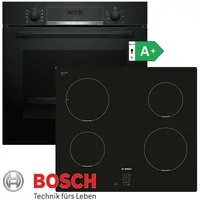 BOSCH Induktions Herd-Set Bosch Autark Einbau Backofen Schwarz und Kochfeld Induktion, mit 1-fach-Teleskopauszug, -EcoClean (Rückwand) Backofen, 3D-Luftzirkulation, LED-Anzeige, GranitEmail, Teleskopführung, Timer