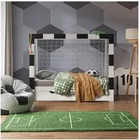 VitaliSpa® Kinderbett Fußballtor, Weiß/Schwarz, 178 x 142.5 cm mit Schublade und Matratze (2-tlg)