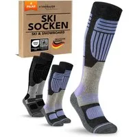 sockenkauf24 Skisocken Merino Damen 2 Paar Ski Kniestrümpfe Merinowolle (6-Paar) atmungsaktive Skisocken mit verstärkten Belastungszonen