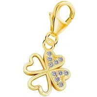 Goldene Hufeisen Charm-Einhänger Charm Kleeblatt 925 Silber mit Zirkonia Vergoldet I Echtschmuck (1 Stück, inkl. Etui), 925 Sterling Silber vergoldet Zirkonia Goldschmuck Armband Damen