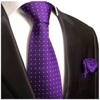 Paul Malone Krawatte Herren Seidenkrawatte mit Tuch modern gepunktet 100% Seide (Set, 2-St., Krawatte mit Einstecktuch) Schmal (6cm), lila violett 449