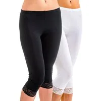 HERMKO Caprileggings 5722 (Pack, 2er) ¾ lang mit Spitze, Bio-Baumwolle/Elastan, Umschlagbund