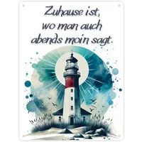 speecheese Metallschild Leuchtturm Metallschild XXL in 28x38 cm mit Spruch Zuhause ist wo man