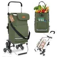 Sekey Einkaufstrolley Klappbarer Einkaufswagen mit Kühlfach, Treppensteiger Trolley 3 in 1, 42 l, Faltbarer Einkaufswagen inkl. Einkaufschip und Spanngurt