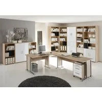 moebel-dich-auf Büromöbel-Set OFFICE LINE 220, (Komplett-Set, 10-tlg., Winkelschreibtisch mit Rollcontainer + 2 Aktenschränke + 6 Aktenregale), in Eiche Sonoma / weiß
