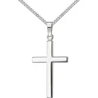 JEVELION Kreuzkette - groß - 585 Weißgold 14 Karat Kreuzanhänger - Made in Germany (Weißgold Anhänger, für Damen und Herren), Mit Kette Sterlingsilber- Länge wählbar 36 - 70 cm.