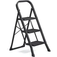 SONGMICS Trittleiter Leiter, Klappsicherung, einfach zu verstauen, bis 150 kg belastbar, mit 3 Stufen, Klapptritt, 74,5 x 46,5 x 105 cm (T x B x H)