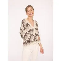 Zwillingsherz Strickjacke Langarm, Zick-Zack-Muster, Knopfleiste, tiefer V-Ausschnitt