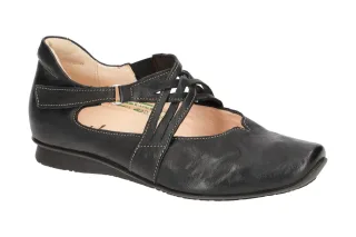 Think Chilli Schwarze Damenschuhe Ballerina Mary Jane sz/K794 Klettverschluss...