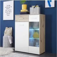 Bega Consult Stauraumvitrine Vitrine BZ5095 halbhoher Schrank in Viking Eiche und weiß