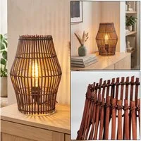 hofstein Tischleuchte Tischlampe aus Metall/Bambus in Schwarz/Braun, ohne Leuchtmittel, Tischleuchte im Boho-Design, Lichteffekt, Schalter am Kabel, 32cm, E27