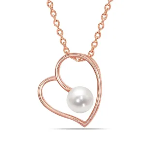 Damen Halskette Herz in Roségold mit Perle, 925 Sterling Silber BICLL020