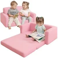 CAVEEN Kindersofa extra breiter 2 Sitzer Kinder Schlafsofa 2-in-1 Spielsofa Liegefläche, mit Seitentaschen und abnehmbarem Bezug für Kinderzimmer & Spielzimmer