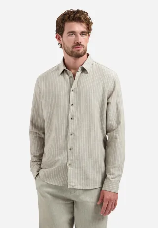 No Excess - Shirt Vertical Small Stripe With Linen taupe - Gr. - L