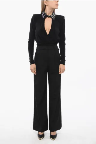 Cut-out SUOKA Bodysuit mit gepolsterten Schultern in Schwarz