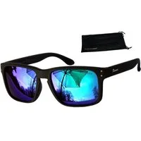 Rennec Sonnenbrille (Herren Markenbrille mit Brillenbeutel) Gläser Polarisiert Grün Blau Verspiegelt stabile 3in2 Bügelgelenke