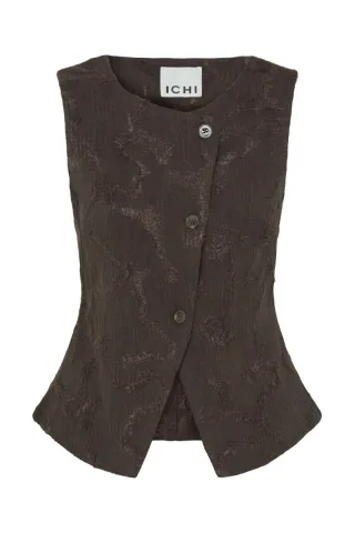 ICHI - Elegante Jacquard-Weste braun - Gr. - M