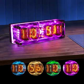 IN-12 Glowing Clock 4-bit Retro LED Clock 4 Dials Colorful LED Display with Tube Desktop Accessories