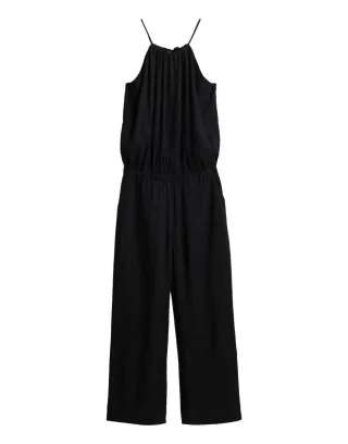 Opus - Jumpsuit aus feiner Crinkle Struktur - MEBO schwarz - Gr. - 36