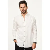 behype Langarmhemd aus Leinen im Regular-Fit Sommerhemd Herren Leinenhemd Freizeithemd mit Button-Down-Kragen