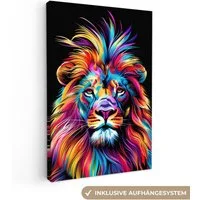 OneMillionCanvasses® Leinwandbild Löwe - Farbenfroh - Schwarz - Tiere, Fotodruck (1 St), Leinwand Canvas Wandbild, Wanddekoration 20x30 cm