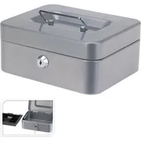 Koopman Geldkassette Bargeldkasse Sparkassette Geldbox 20x19x19 cm Metall Schlüssel (Stück, 1 St., Packung), Grau / Silber, 2 Schlüssel, Münzeinsatz, Abschließbar