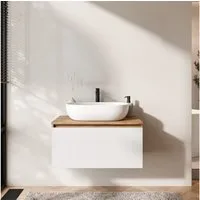 Planetmöbel Waschtisch-Set ARISA Waschtisch 80 cm mit Waschbecken 60 cm, (Waschtischunterschrank für Gäste WC & Bad, mit Aufsatz-Waschbecken 60 cm), Schublade mit Soft-Close
