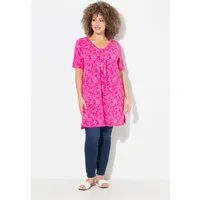 Ulla Popken T-Shirt Longshirt floraler Druck V-Ausschnitt Halbarm