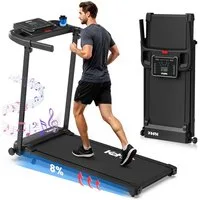 kehot Laufband Kompaktes Laufband für Zuhause – 1–12 km/h & 8% Steigung (Bluetooth App Steuerung – 12 Trainingsprogramme für Cardio, Leise & Gelenkschonende Lauffläche – Shock Absorption System), Platzsparend & Klappbar – Ideal für Homegym & kleine R